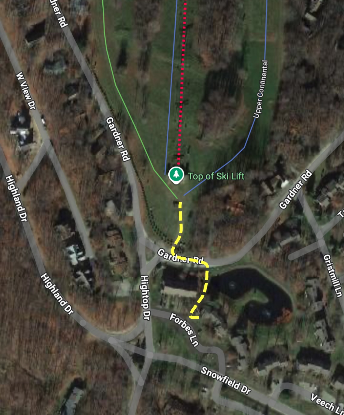 Path leading from Arcadia Mountainside toward the ski lift at Hidden Valley Resort